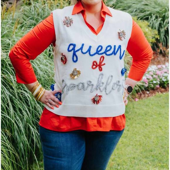 QUEEN OF SPARKLES Sweaters - NEW QUEEN OF SPARKLES sparkler sweater tank in white multi